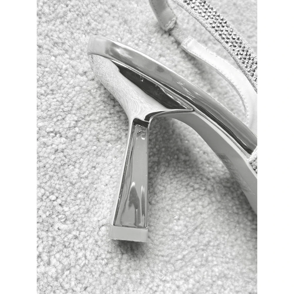 NWOT Mucccute Silver Rhinestone Slingback Pointed‎ Toe Sculptural Heel  Gala 7.5